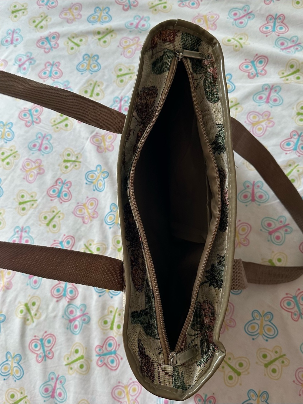 Vintage Taupe Butterfly Print Tapestry Tote Bag - Picture 6 of 7